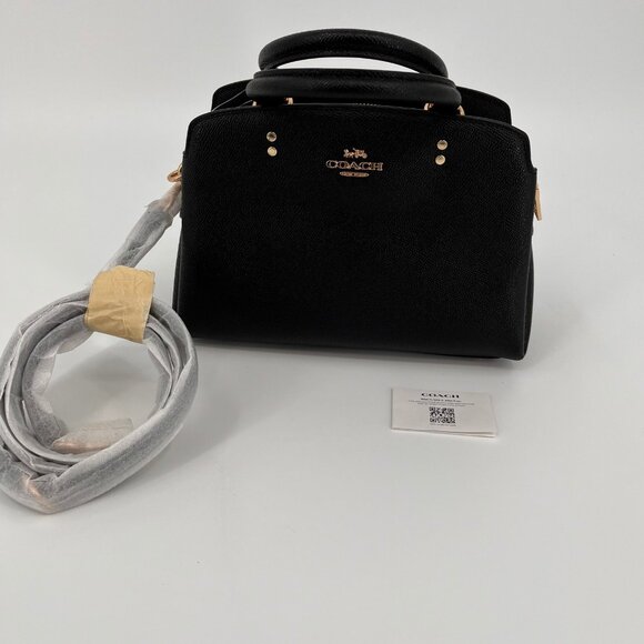 Coach Mini Lillie Carryall Satchel Black Crossgrain Leather Gold Hardware - Picture 1 of 16